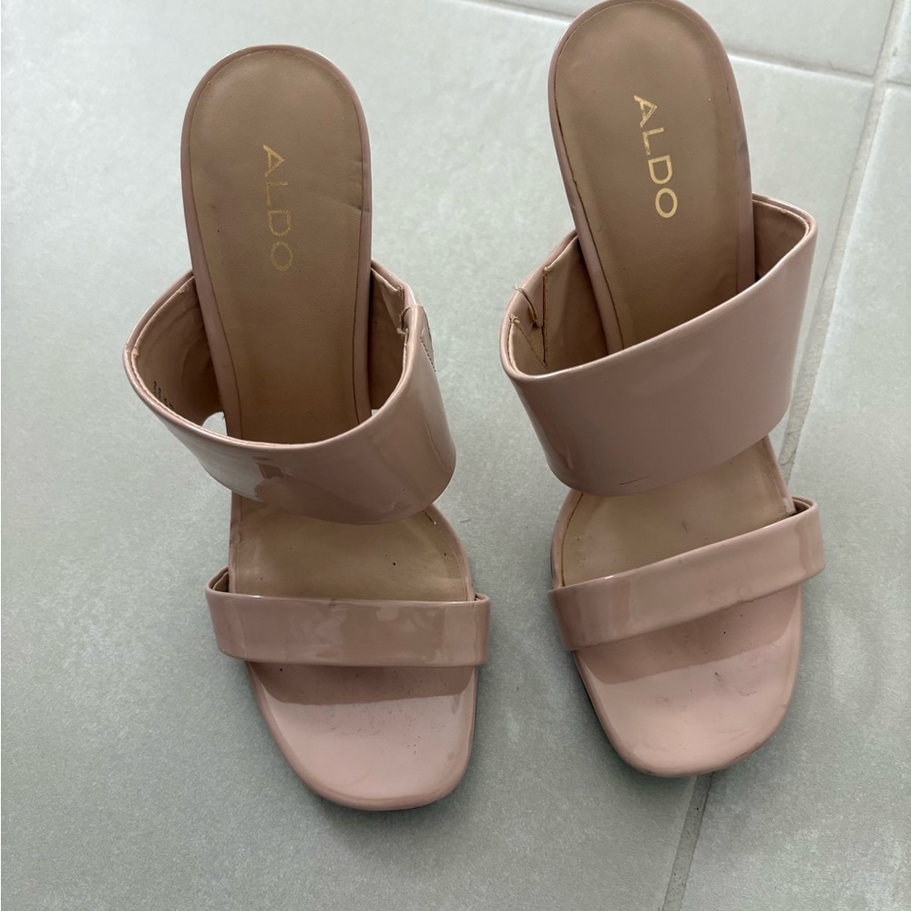 Aldo Pink Mules Block Heel Matte Finish